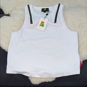 Teddy Fresh White Tank Top with Zipper Straps NWT